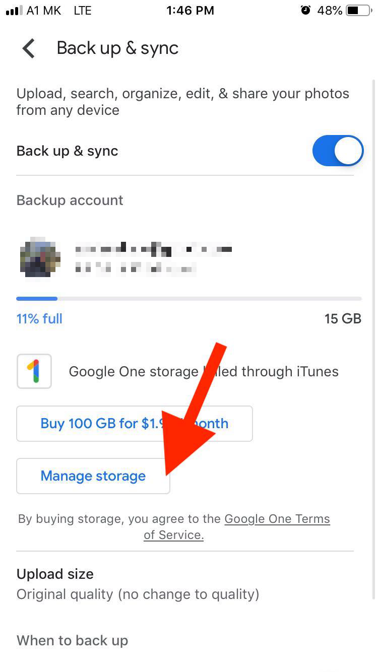Google Photos Manage Storage
