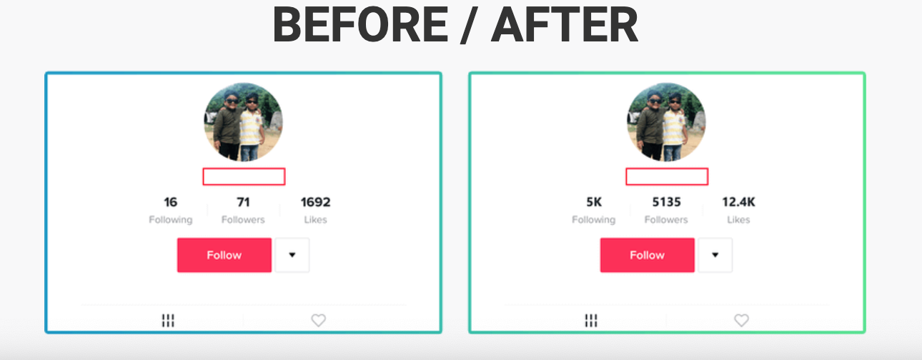 TikTok before and after profile - likes