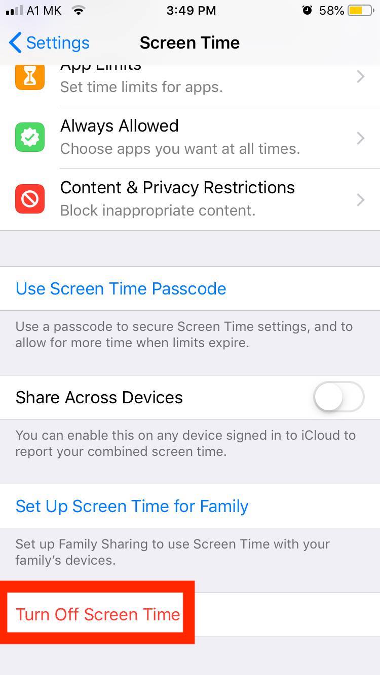 turn off screen time iphone feature