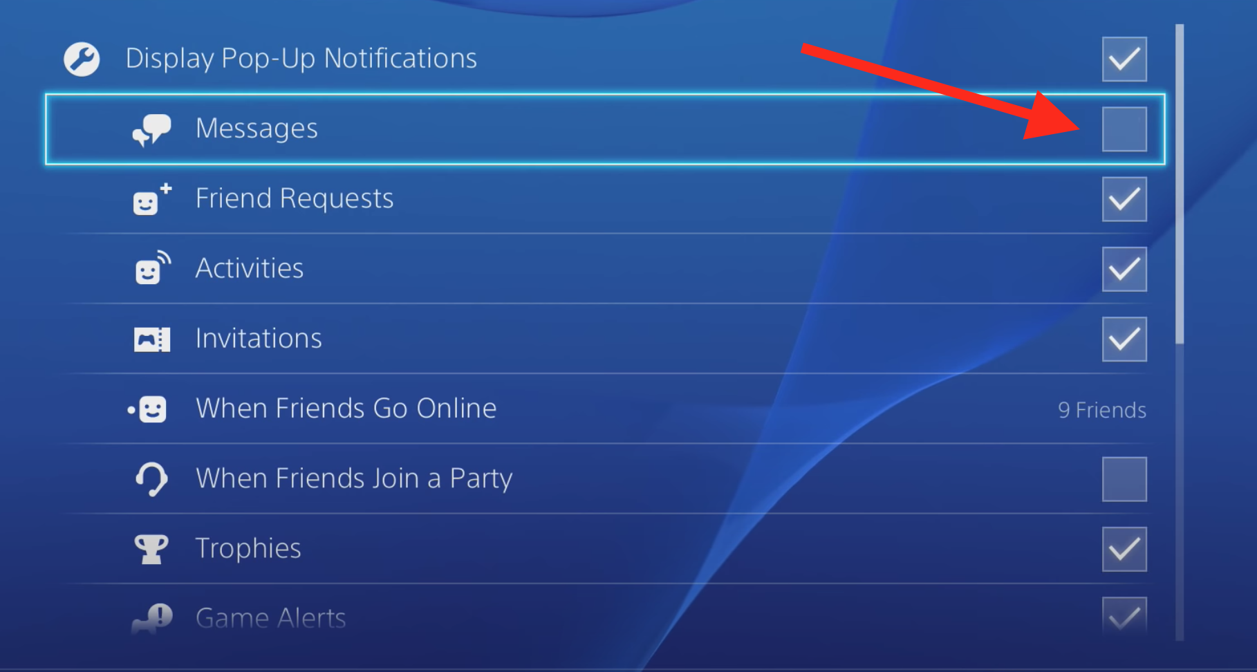 playstation messages option