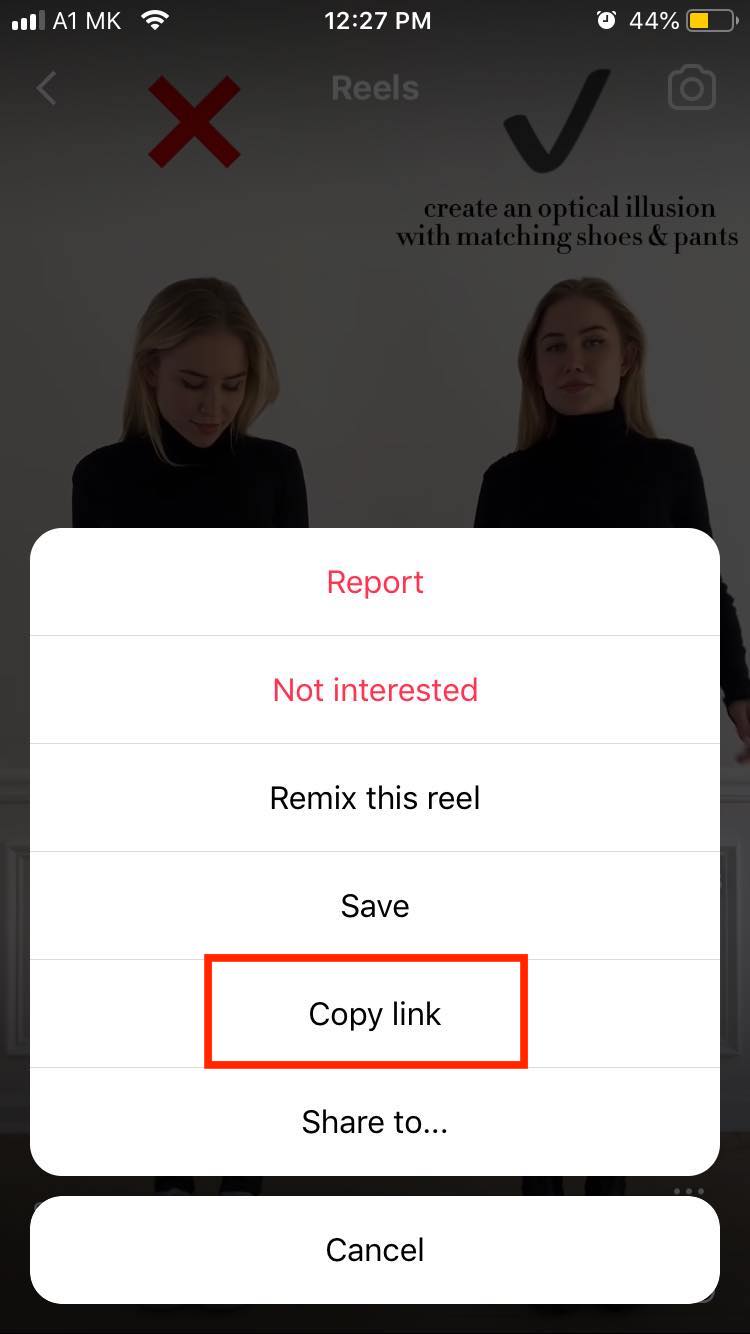 instagram copy link option