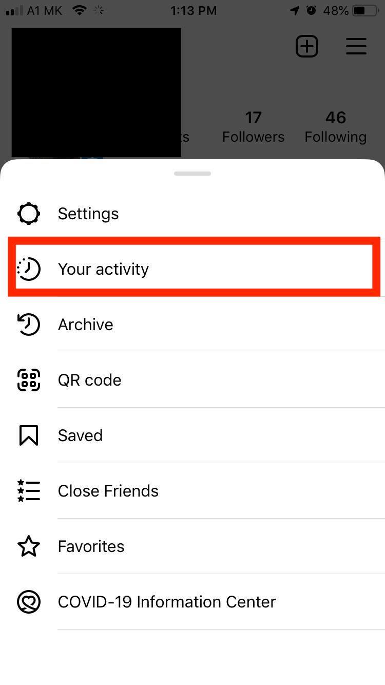 instagram your activity option