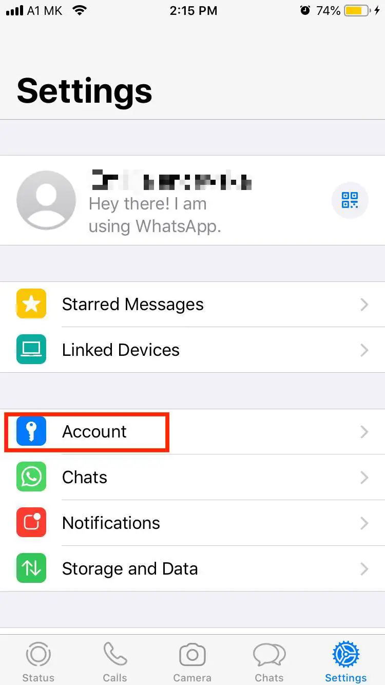 whatsapp account option